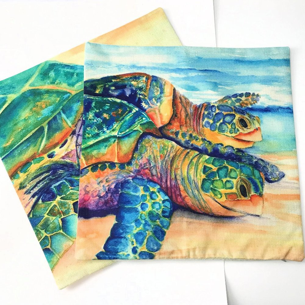 TWO Turtle Beach Sea Sand pillow covers cases